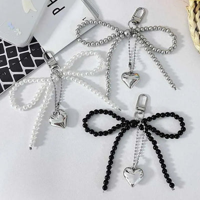 Pearl Heart Bow Keyring
