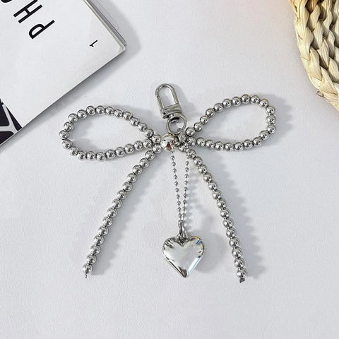 Pearl Heart Bow Keyring