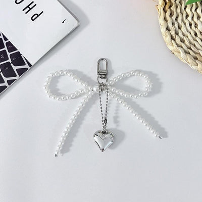 Pearl Heart Bow Keyring