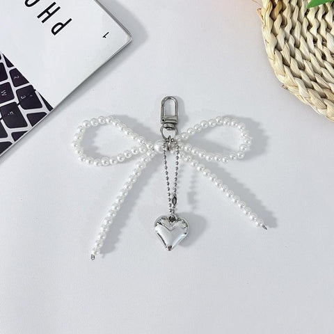Pearl Heart Bow Keyring