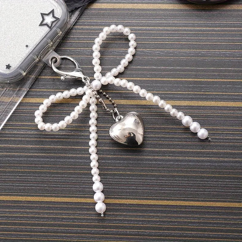 Pearl Heart Bow Keyring